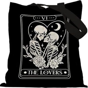 Tarot Card The Lovers Goth Skeleton Tote Bag, Gothic Gifts for Women, Halloween